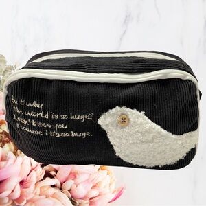 Adante iMark Black Corduroy Pouch White Bird Dead Stock RARE FIND Japan